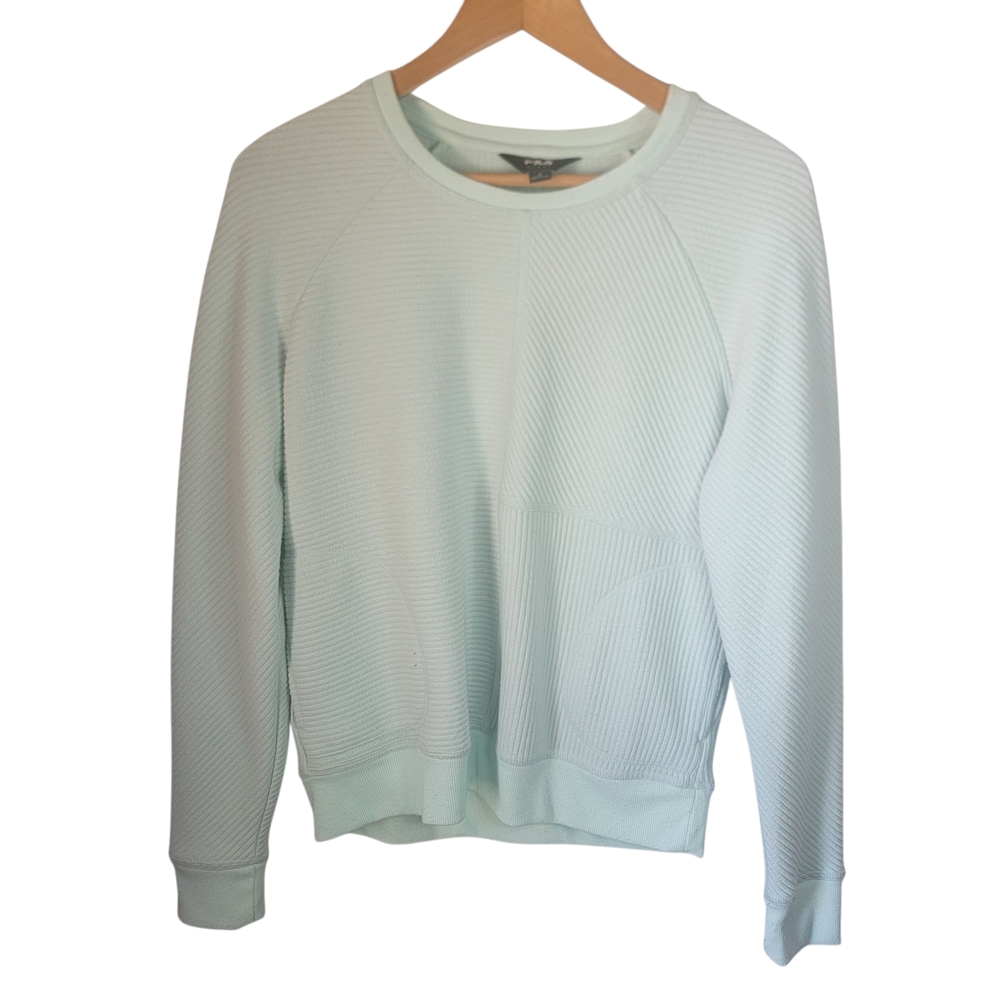 FILA Women's Small Long-Sleeve Mint Green Textured Sweatshirt Front Pockets Warm